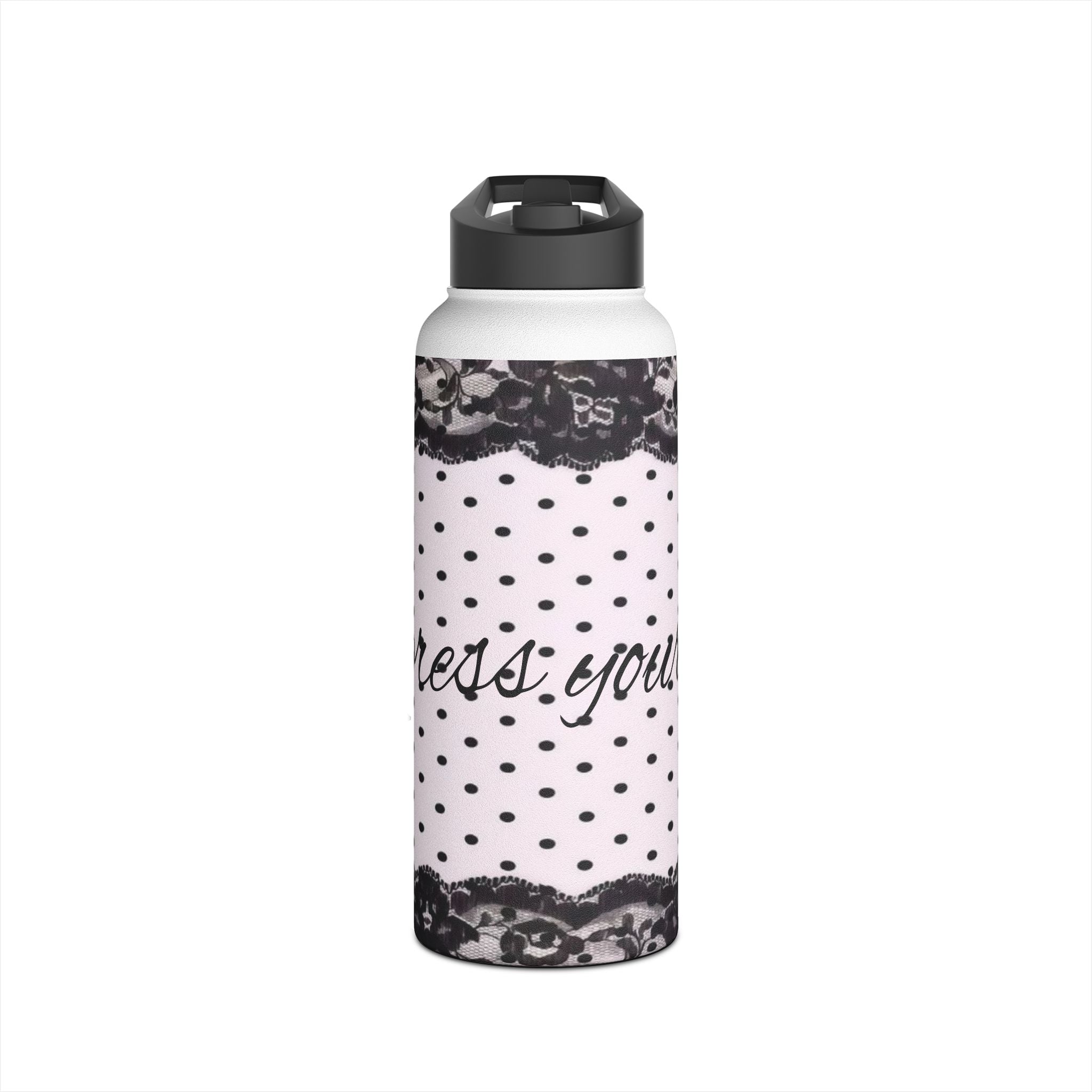 Polka Dot Lace 'Express Yourself' Stainless Steel Water Bottle
