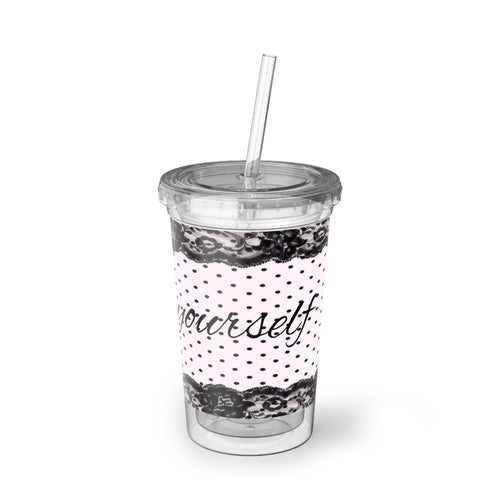 Acrylic Tumbler — "Express Yourself" Polka Dot & Lace Travel Cup