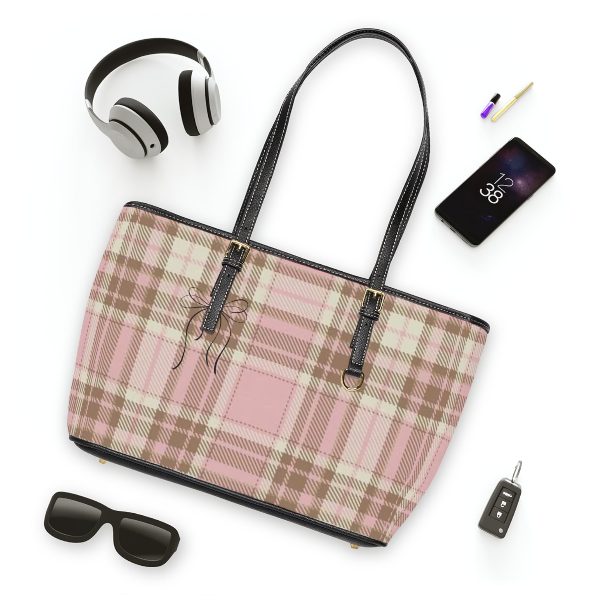 Pink Plaid PU Leather Shoulder Bag