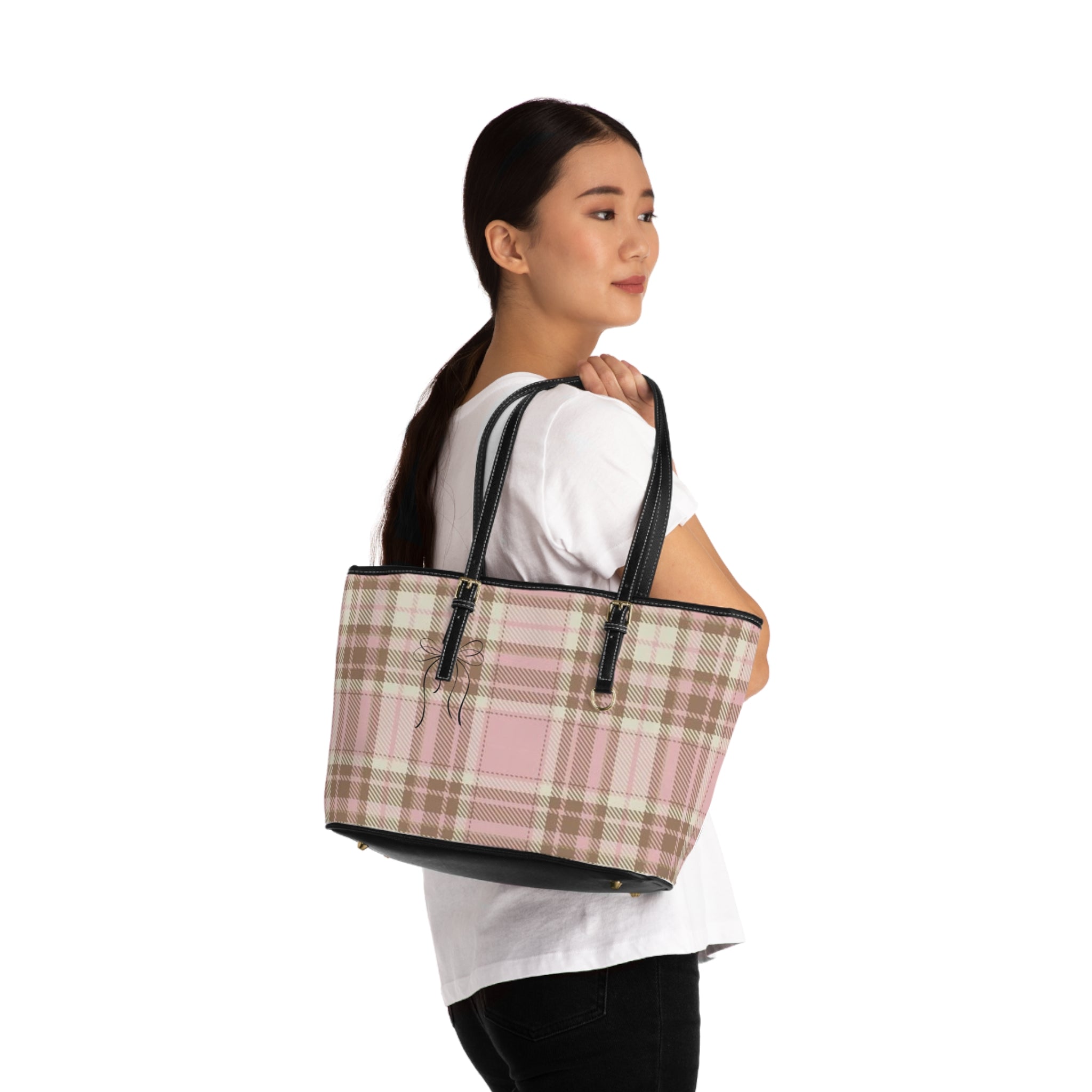 Pink Plaid PU Leather Shoulder Bag