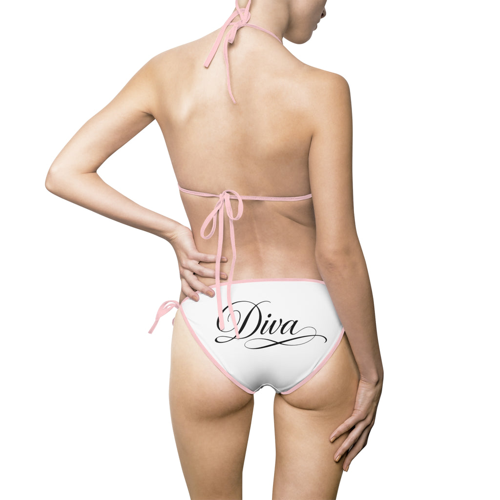 White Bow Accent Bikini — Women’s Tie Side Swimsuit