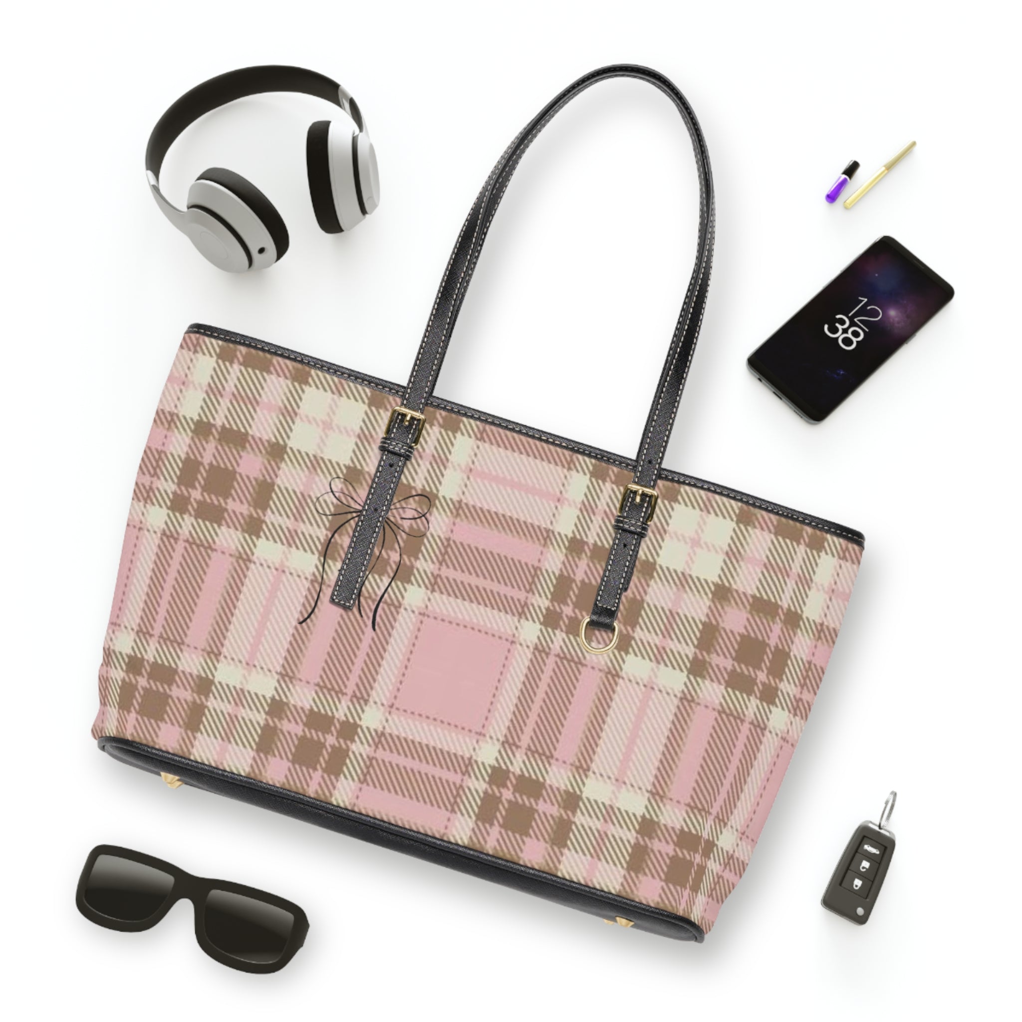 Pink Plaid PU Leather Shoulder Bag
